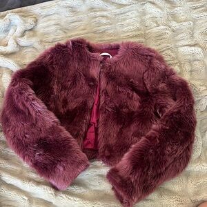 Purple cropped Babaton faux fur jacket